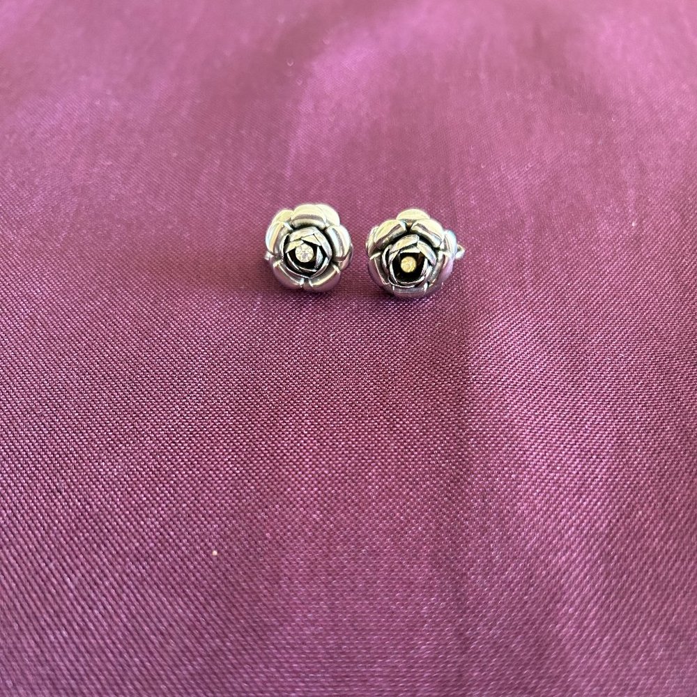 Vintage Rose Screw-Back Statement Earrings | Faux Diamond Accents